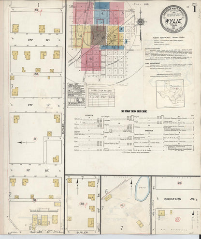 Sanborn Fire Insurance Map from Wylie, Collin County, Texas (1934), Sheet #0001 - Historic Sanborn Fire Insurance Map Print, vintage old map wall art, antique decor, genealogy gift, Texas Texas map