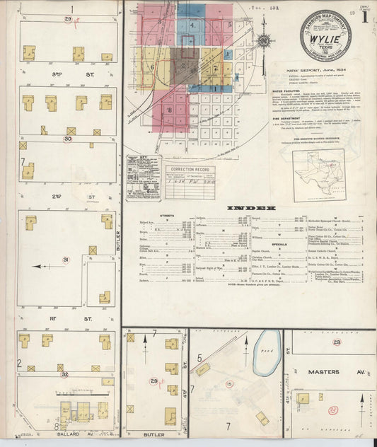 Sanborn Fire Insurance Map from Wylie, Collin County, Texas (1934), Sheet #0001 - Historic Sanborn Fire Insurance Map Print, vintage old map wall art, antique decor, genealogy gift, Texas Texas map