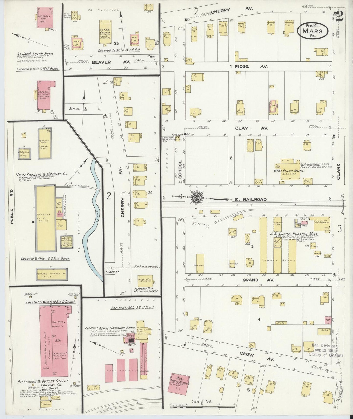 Sanborn Fire Insurance Map from Mars, Butler County, Pennsylvania (1911), Sheet #0002 - Complete Map Set gallery image, historic Sanborn map, vintage wall art, Pennsylvania Pennsylvania
