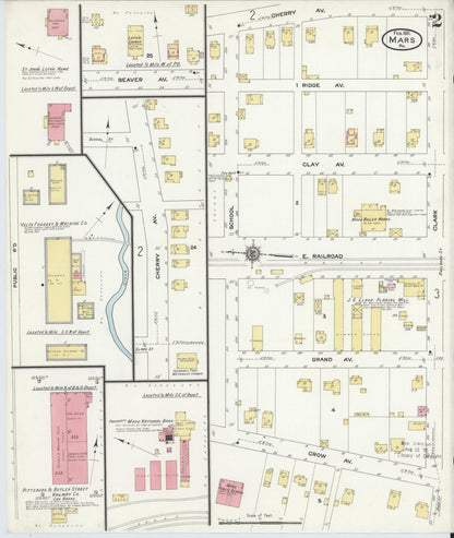 Sanborn Fire Insurance Map from Mars, Butler County, Pennsylvania (1911), Sheet #0002 - Complete Map Set gallery image, historic Sanborn map, vintage wall art, Pennsylvania Pennsylvania