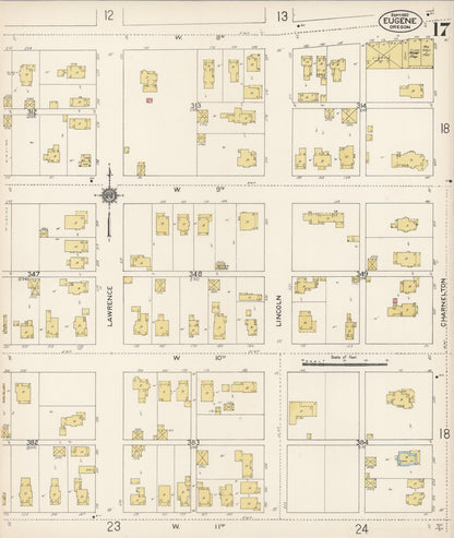 Sanborn Fire Insurance Map from Eugene, Lane County, Oregon (1912), Sheet #0017 - Complete Map Set gallery image, historic Sanborn map, vintage wall art, Oregon Oregon