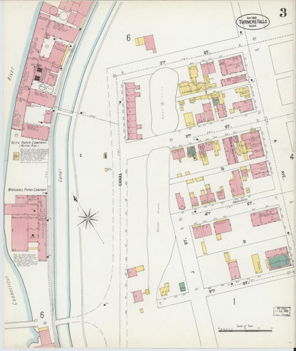 Sanborn Fire Insurance Map from Turners Falls, Franklin County, Massachusetts (1902), Sheet #0003 - Historic Sanborn Fire Insurance Map Print, vintage old map wall art, antique decor, genealogy gift, Massachusetts Massachusetts map