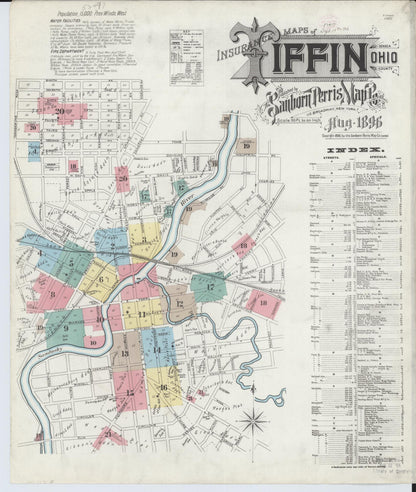 Sanborn Fire Insurance Map from Tiffin, Seneca County, Ohio (1896), Sheet #0001 - Complete Map Set gallery image, historic Sanborn map, vintage wall art, Ohio Ohio