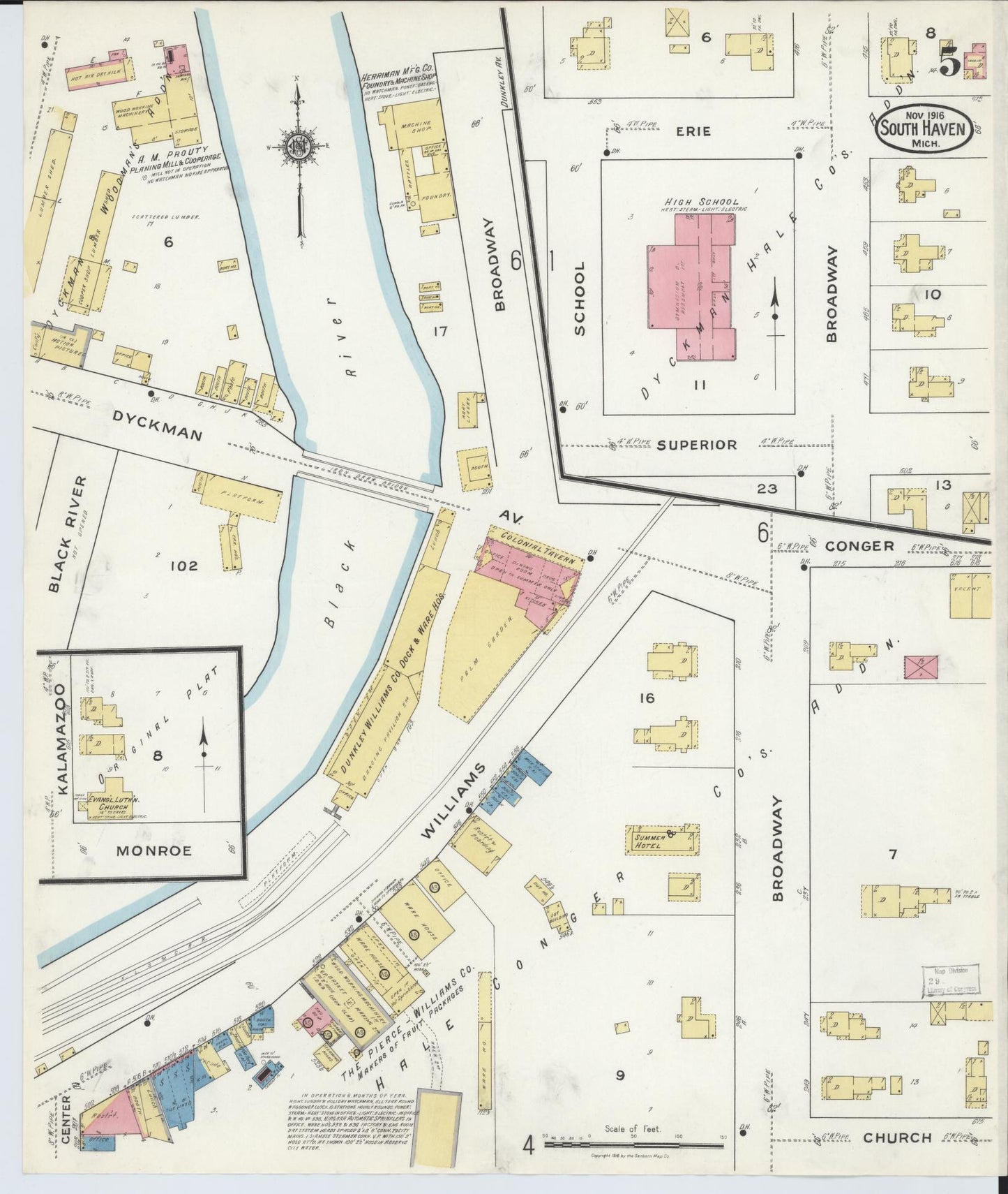 Sanborn Fire Insurance Map from South Haven, Van Buren County, Michigan (1916), Sheet #0005 - Complete Map Set gallery image, historic Sanborn map, vintage wall art, Michigan Michigan