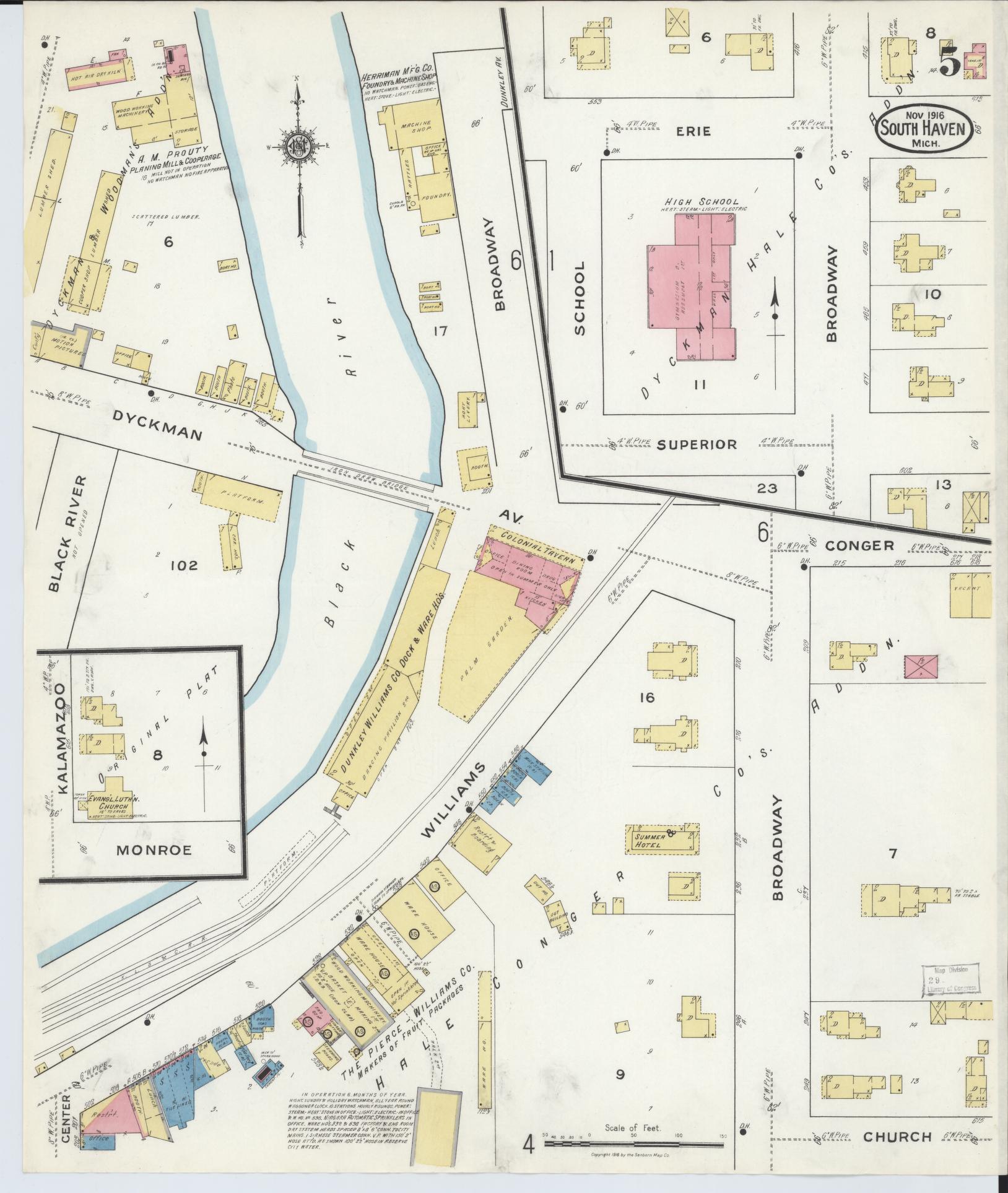Sanborn Fire Insurance Map from South Haven, Van Buren County, Michigan (1916), Sheet #0005 - Complete Map Set gallery image, historic Sanborn map, vintage wall art, Michigan Michigan