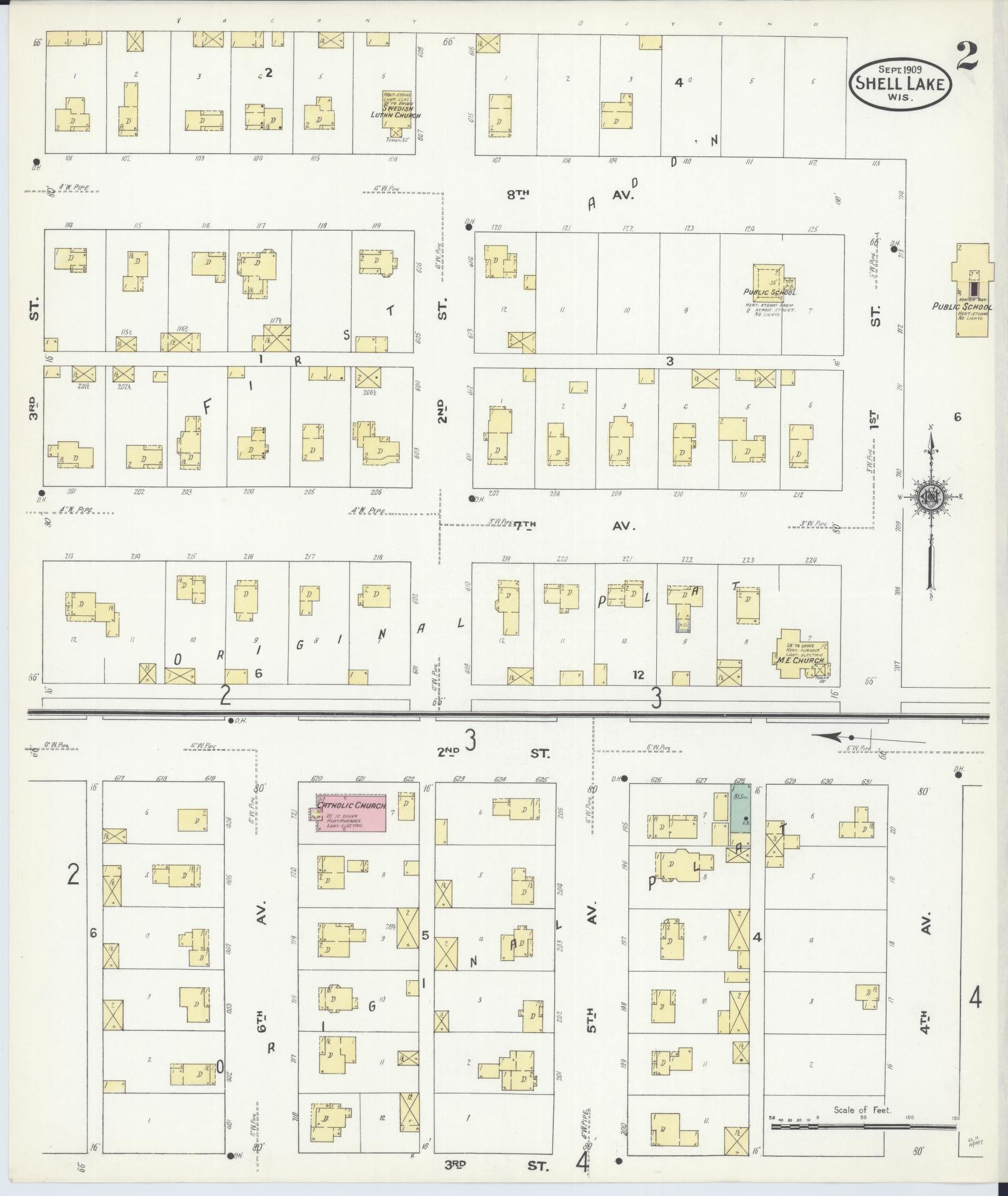 Sanborn Fire Insurance Map from Shell Lake, Washburn County, Wisconsin (1909), Sheet #0002 - Historic Sanborn Fire Insurance Map Print, vintage old map wall art, antique decor, genealogy gift, Wisconsin Wisconsin map