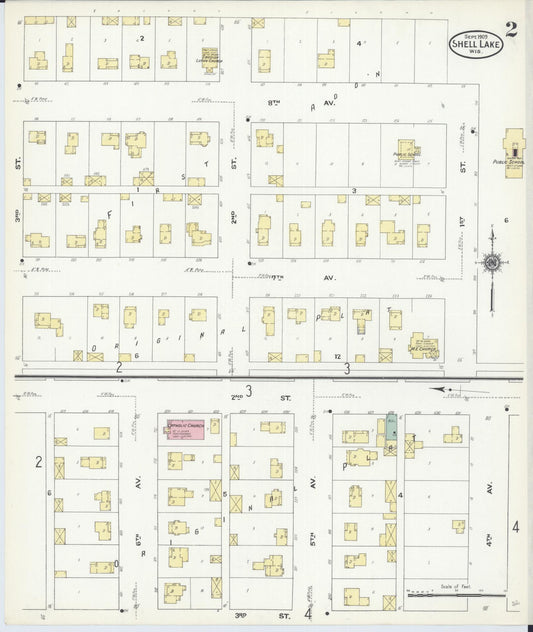 Sanborn Fire Insurance Map from Shell Lake, Washburn County, Wisconsin (1909), Sheet #0002 - Historic Sanborn Fire Insurance Map Print, vintage old map wall art, antique decor, genealogy gift, Wisconsin Wisconsin map