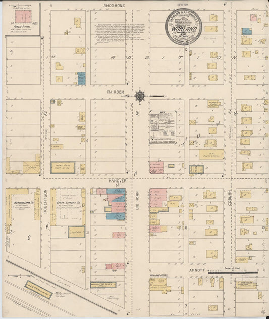 Sanborn Fire Insurance Map from Worland, Washakie County, Wyoming (1912), Sheet #0001 - Historic Sanborn Fire Insurance Map Print, vintage old map wall art, antique decor, genealogy gift, Wyoming Wyoming map