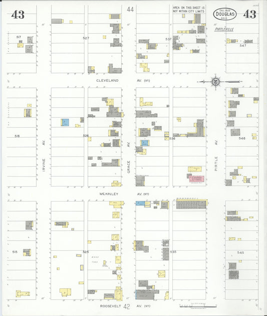 Sanborn Fire Insurance Map from Douglas, Cochise County, Arizona (1929), Sheet #0043 - Historic Sanborn Fire Insurance Map Print, vintage old map wall art, antique decor, genealogy gift, Arizona Arizona map