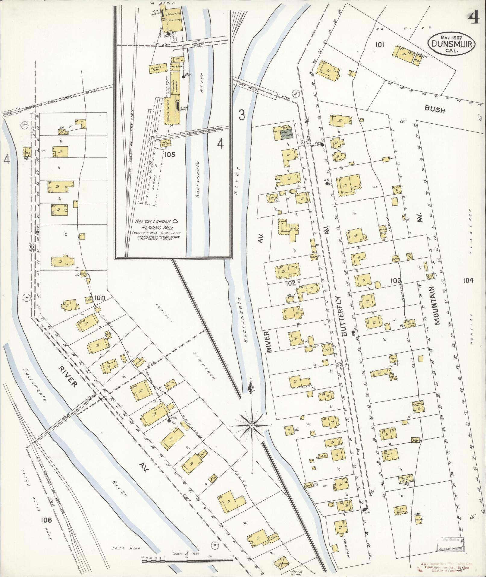Sanborn Fire Insurance Map from Dunsmuir, Siskiyou County, California (1907), Sheet #0004 - Historic Sanborn Fire Insurance Map Print, vintage old map wall art, antique decor, genealogy gift, California California map