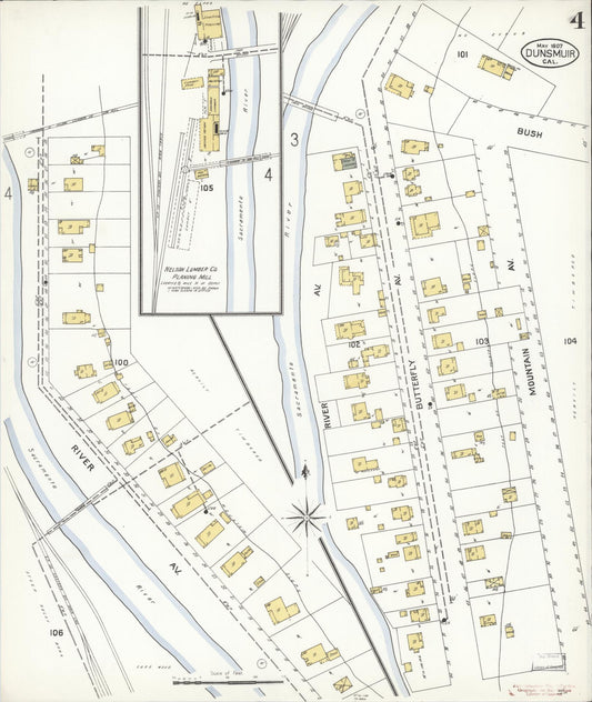 Sanborn Fire Insurance Map from Dunsmuir, Siskiyou County, California (1907), Sheet #0004 - Historic Sanborn Fire Insurance Map Print, vintage old map wall art, antique decor, genealogy gift, California California map