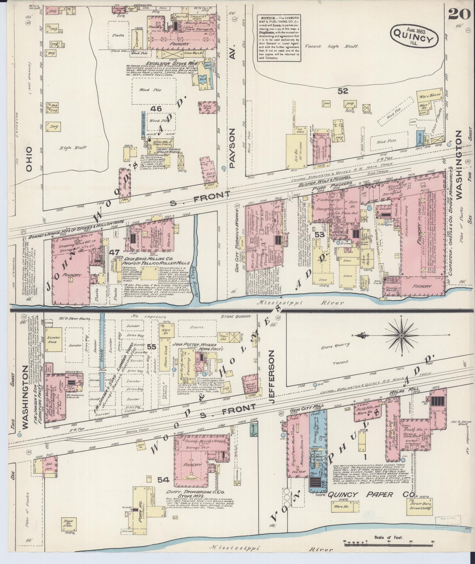 Sanborn Fire Insurance Map from Quincy, Adams County, Illinois (1883), Sheet #0020 - Complete Map Set gallery image, historic Sanborn map, vintage wall art, Illinois Illinois