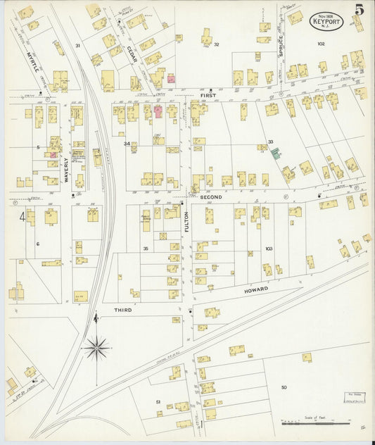 Sanborn Fire Insurance Map from Keyport, Monmouth County, New Jersey (1908), Sheet #0005 - Historic Sanborn Fire Insurance Map Print, vintage old map wall art, antique decor, genealogy gift, New Jersey New Jersey map