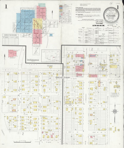 Sanborn Fire Insurance Map from Konawa, Seminode County, Oklahoma (1936), Sheet #0001 - Complete Map Set gallery image, historic Sanborn map, vintage wall art, Oklahoma Oklahoma