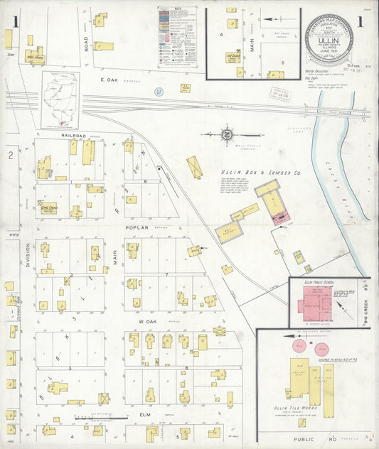 Sanborn Fire Insurance Map from Ullin, Pulaski County, Illinois (1931), Sheet #0001 - Complete Map Set gallery image, historic Sanborn map, vintage wall art, Illinois Illinois