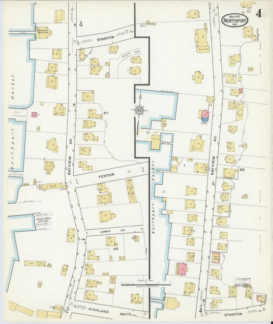 Sanborn Fire Insurance Map from Northport, Suffolk County, New York (1917), Sheet #0004 - Historic Sanborn Fire Insurance Map Print, vintage old map wall art, antique decor, genealogy gift, New York New York map