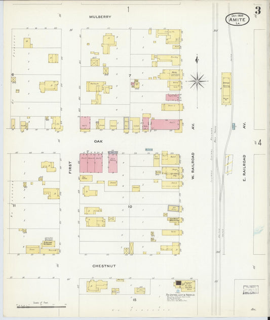 Sanborn Fire Insurance Map from Amite, Tangipahoa Parish, Louisiana (1908), Sheet #0003 - Historic Sanborn Fire Insurance Map Print, vintage old map wall art, antique decor, genealogy gift, Louisiana Louisiana map