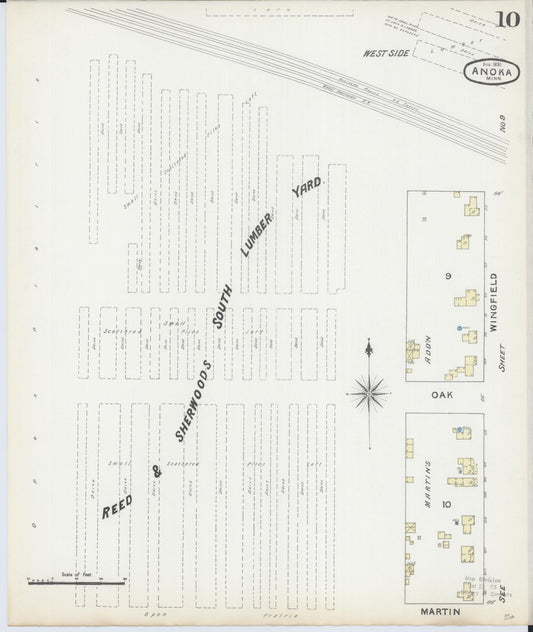 Sanborn Fire Insurance Map from Anoka, Anoka County, Minnesota (1891), Sheet #0010 - Historic Sanborn Fire Insurance Map Print, vintage old map wall art, antique decor, genealogy gift, Minnesota Minnesota map