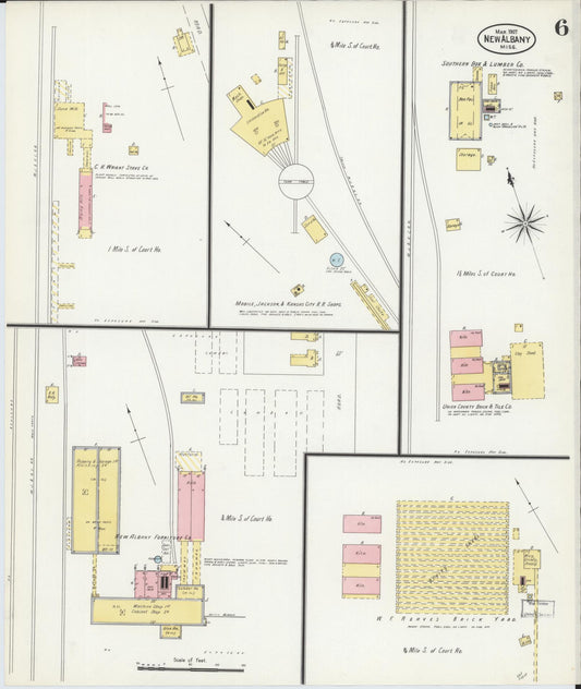 Sanborn Fire Insurance Map from New Albany, Union County, Mississippi (1907), Sheet #0006 - Historic Sanborn Fire Insurance Map Print, vintage old map wall art, antique decor, genealogy gift, Mississippi Mississippi map