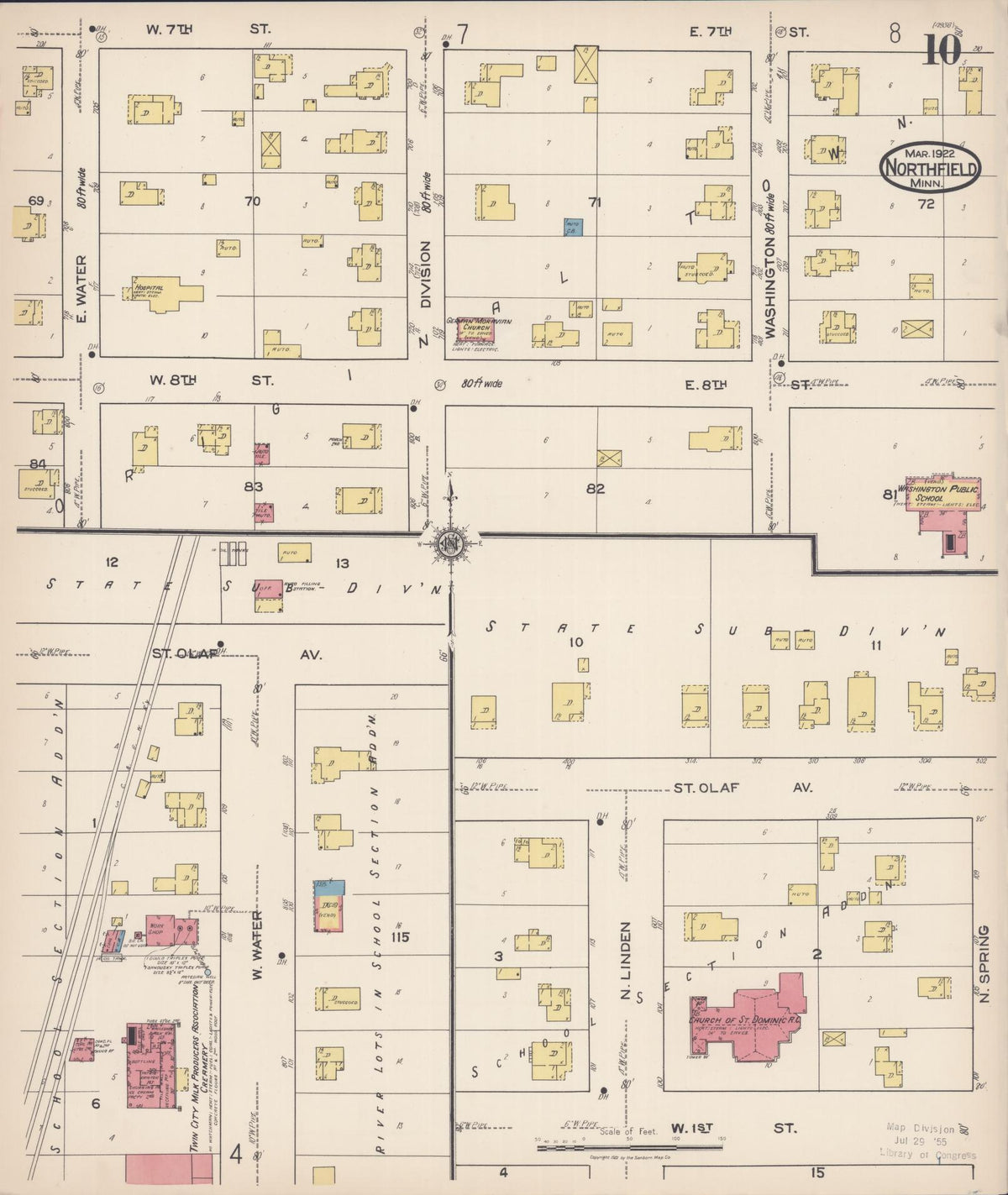 Sanborn Fire Insurance Map from Northfield, Rice County, Minnesota (1922), Sheet #0010 - Complete Map Set gallery image, historic Sanborn map, vintage wall art, Minnesota Minnesota