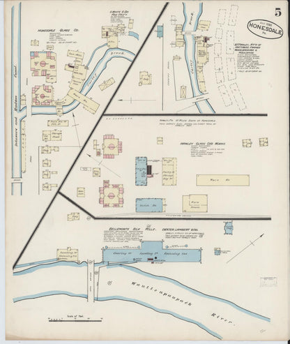 Sanborn Fire Insurance Map from Honesdale, Wayne County, Pennsylvania (1885), Sheet #0005 - Historic Sanborn Fire Insurance Map Print, vintage old map wall art, antique decor, genealogy gift, Pennsylvania Pennsylvania map