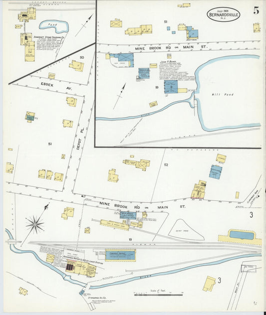 Sanborn Fire Insurance Map from Bernardsville, Somerset County, New Jersey (1909), Sheet #0005 - Historic Sanborn Fire Insurance Map Print, vintage old map wall art, antique decor, genealogy gift, New Jersey New Jersey map