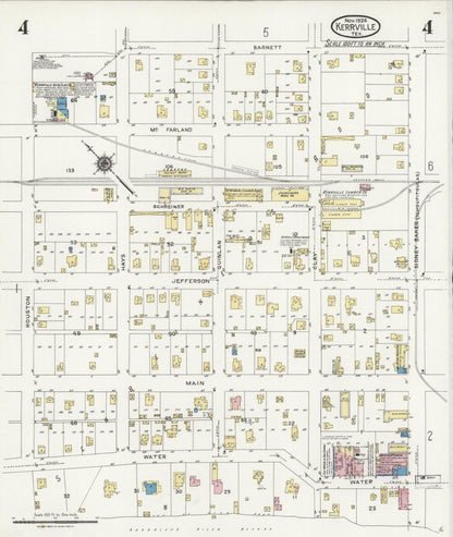 Sanborn Fire Insurance Map from Kerrville, Kerr County, Texas (1924), Sheet #0004 - Historic Sanborn Fire Insurance Map Print, vintage old map wall art, antique decor, genealogy gift, Texas Texas map