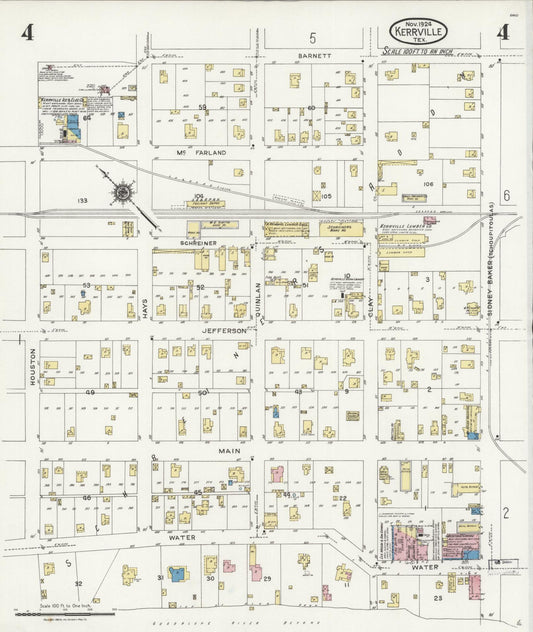 Sanborn Fire Insurance Map from Kerrville, Kerr County, Texas (1924), Sheet #0004 - Historic Sanborn Fire Insurance Map Print, vintage old map wall art, antique decor, genealogy gift, Texas Texas map
