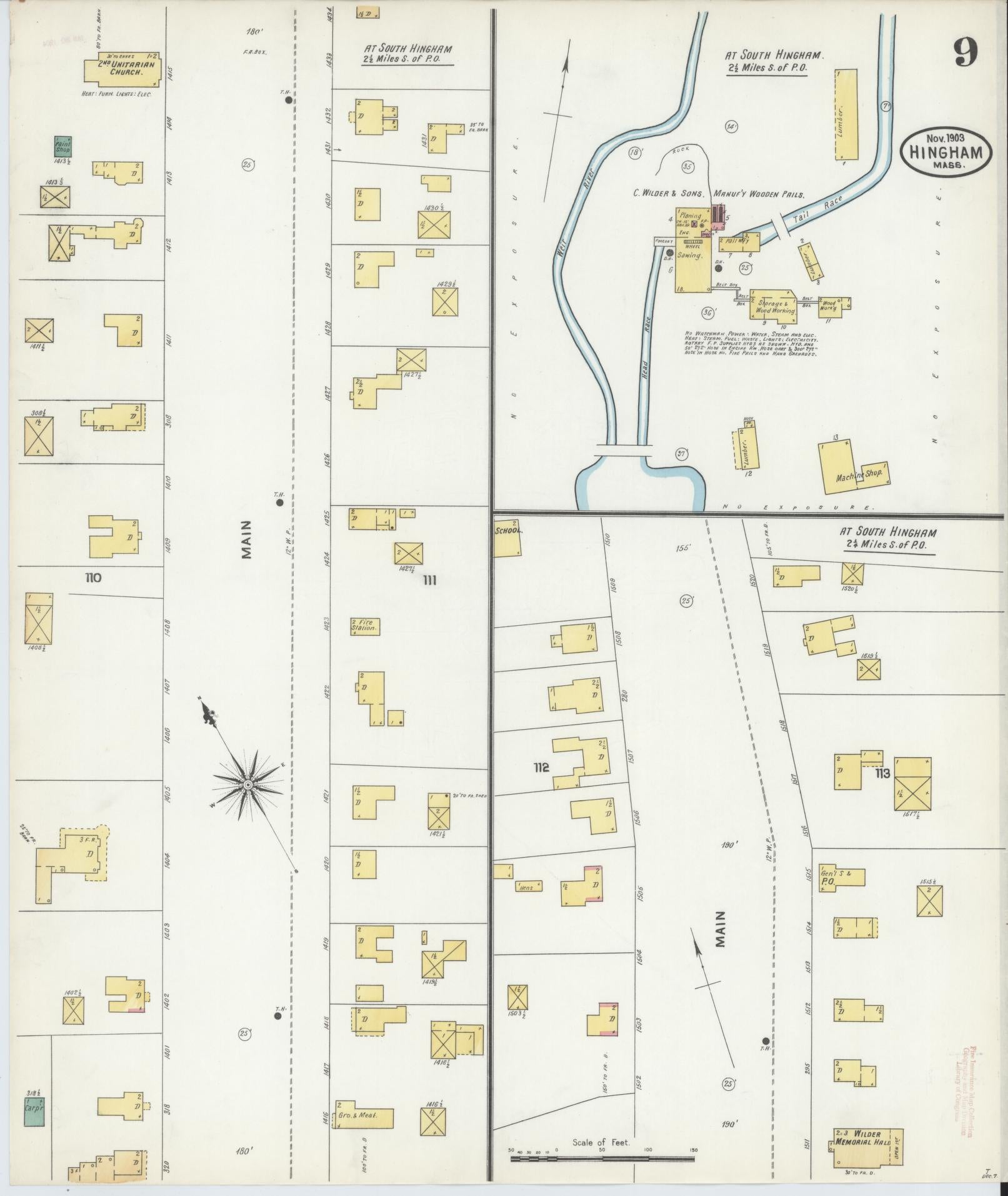 Sanborn Fire Insurance Map from Hingham, Plymouth County, Massachusetts (1903), Sheet #0009 - Complete Map Set gallery image, historic Sanborn map, vintage wall art, Massachusetts Massachusetts