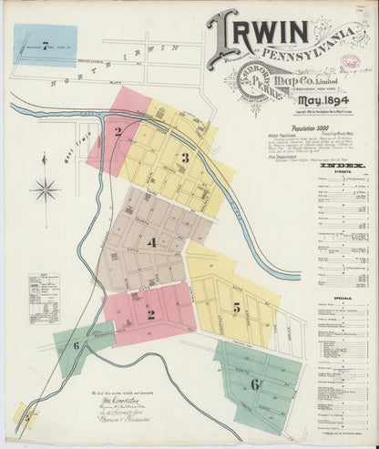 Sanborn Fire Insurance Map from Irwin, Westmoreland County, Pennsylvania (1894), Sheet #0001 - Historic Sanborn Fire Insurance Map Print, vintage old map wall art, antique decor, genealogy gift, Pennsylvania Pennsylvania map