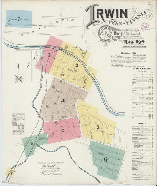 Sanborn Fire Insurance Map from Irwin, Westmoreland County, Pennsylvania (1894), Sheet #0001 - Historic Sanborn Fire Insurance Map Print, vintage old map wall art, antique decor, genealogy gift, Pennsylvania Pennsylvania map