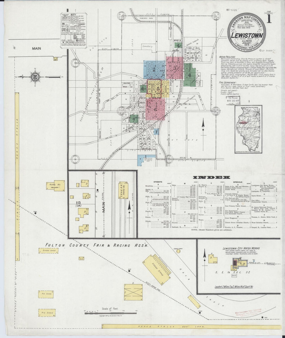 Sanborn Fire Insurance Map from Lewistown, Fulton County, Illinois (1919), Sheet #0001 - Complete Map Set gallery image, historic Sanborn map, vintage wall art, Illinois Illinois