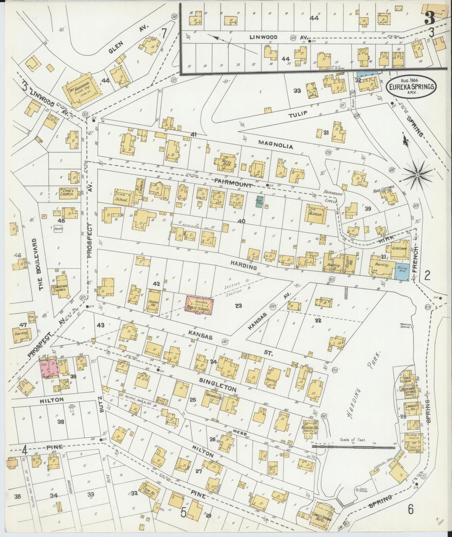 Sanborn Fire Insurance Map from Eureka Springs, Carroll County, Arkansas (1904), Sheet #0003 - Historic Sanborn Fire Insurance Map Print, vintage old map wall art, antique decor, genealogy gift, Arkansas Arkansas map