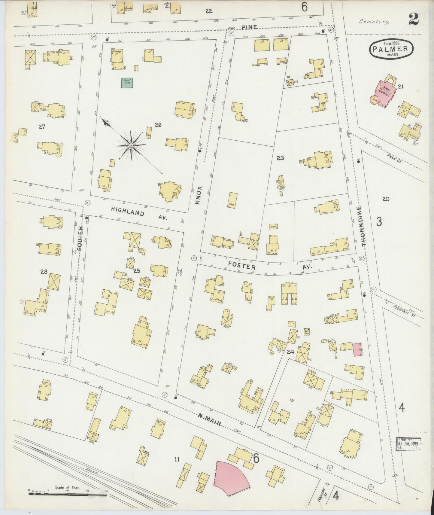 Sanborn Fire Insurance Map from Palmer, Hampden County, Massachusetts (1896), Sheet #0002 - Historic Sanborn Fire Insurance Map Print, vintage old map wall art, antique decor, genealogy gift, Massachusetts Massachusetts map