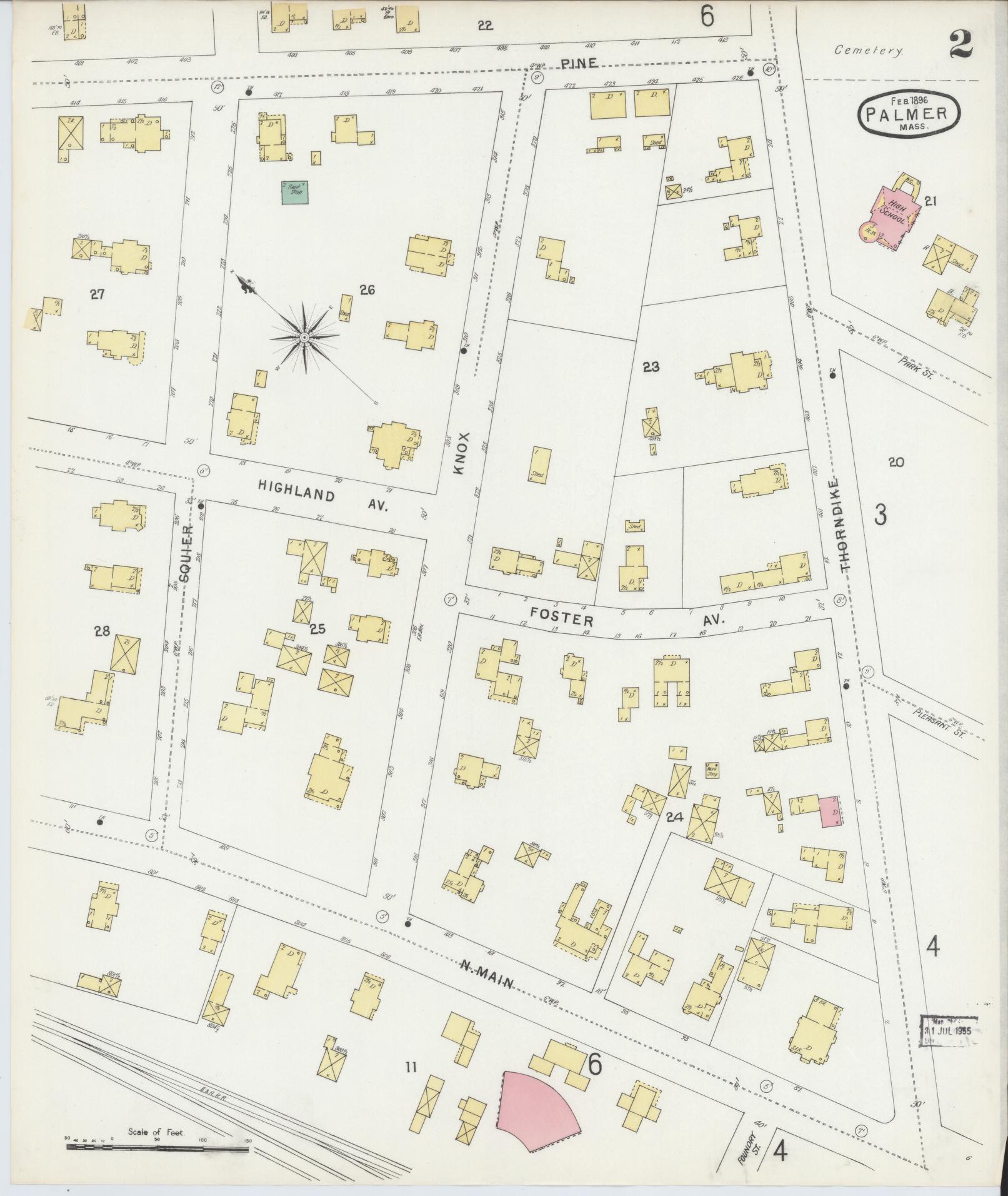 Sanborn Fire Insurance Map from Palmer, Hampden County, Massachusetts (1896), Sheet #0002 - Historic Sanborn Fire Insurance Map Print, vintage old map wall art, antique decor, genealogy gift, Massachusetts Massachusetts map