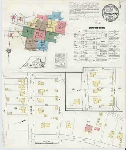 Sanborn Fire Insurance Map from Bedford, Independent Cities, Virginia (1913), Sheet #0001 - Complete Map Set gallery image, historic Sanborn map, vintage wall art, Virginia Virginia