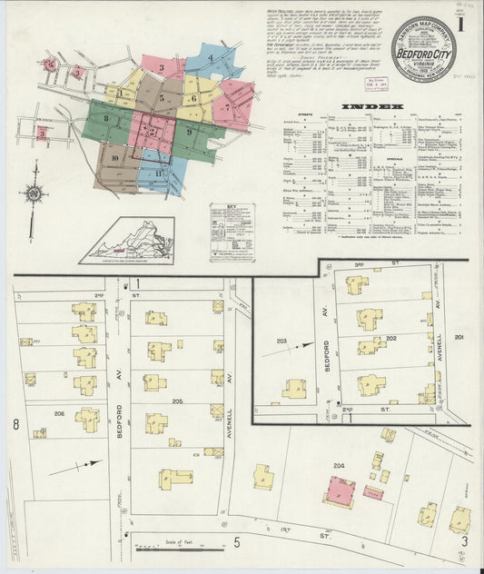 Sanborn Fire Insurance Map from Bedford, Independent Cities, Virginia (1913), Sheet #0001 - Complete Map Set gallery image, historic Sanborn map, vintage wall art, Virginia Virginia