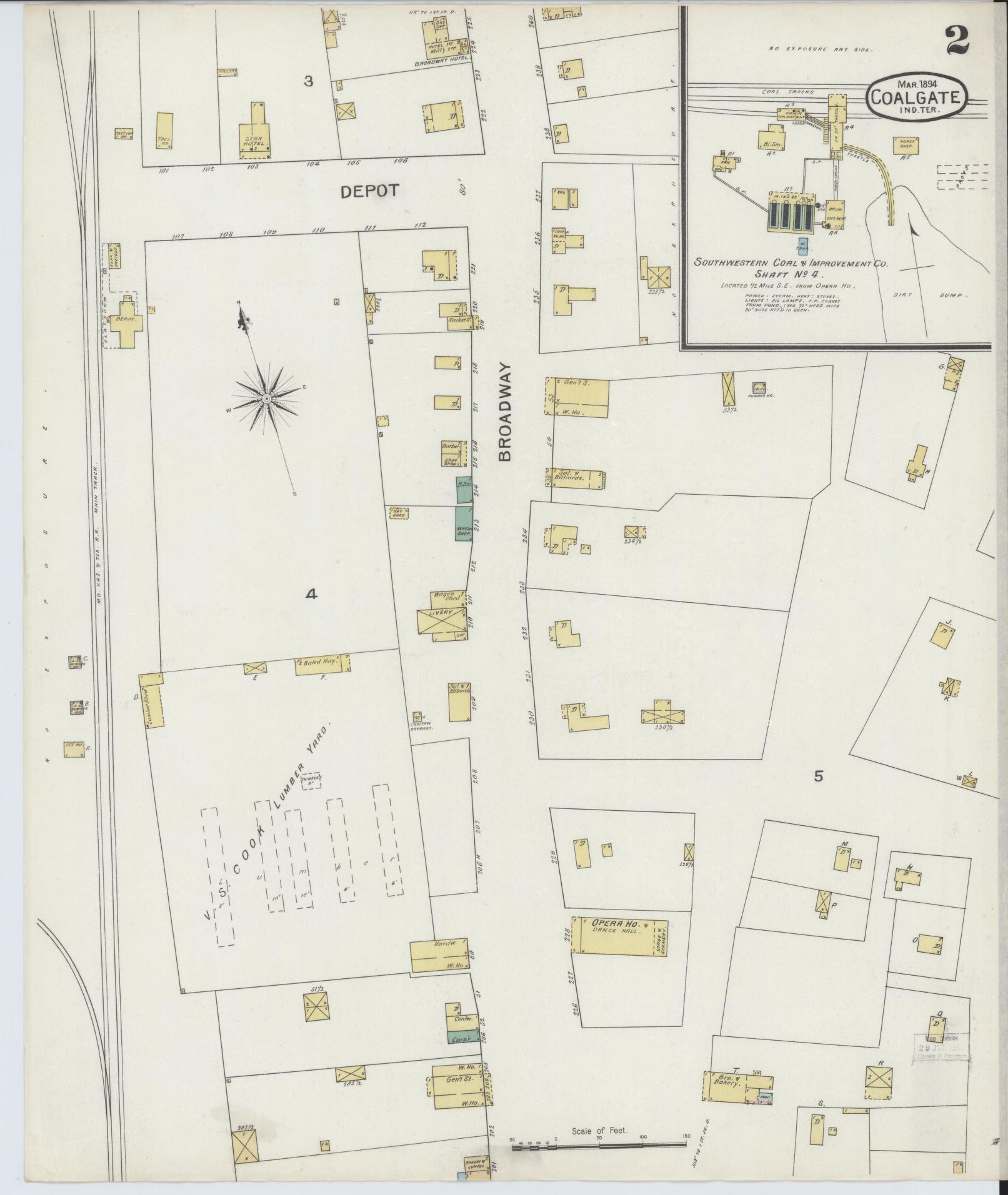 Sanborn Fire Insurance Map from Coalgate, Coal County, Oklahoma (1894), Sheet #0002 - Complete Map Set gallery image, historic Sanborn map, vintage wall art, Oklahoma Oklahoma
