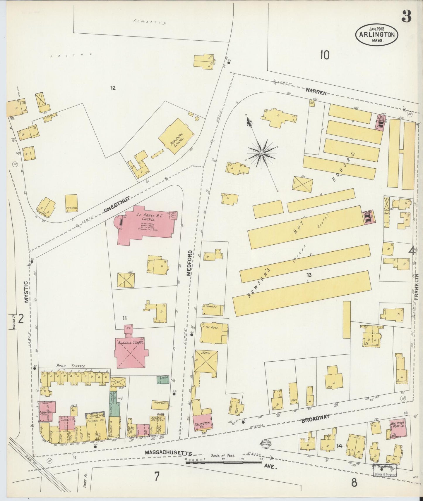 Sanborn Fire Insurance Map from Arlington, Middlesex County, Massachusetts (1903), Sheet #0003 - Complete Map Set gallery image, historic Sanborn map, vintage wall art, Massachusetts Massachusetts