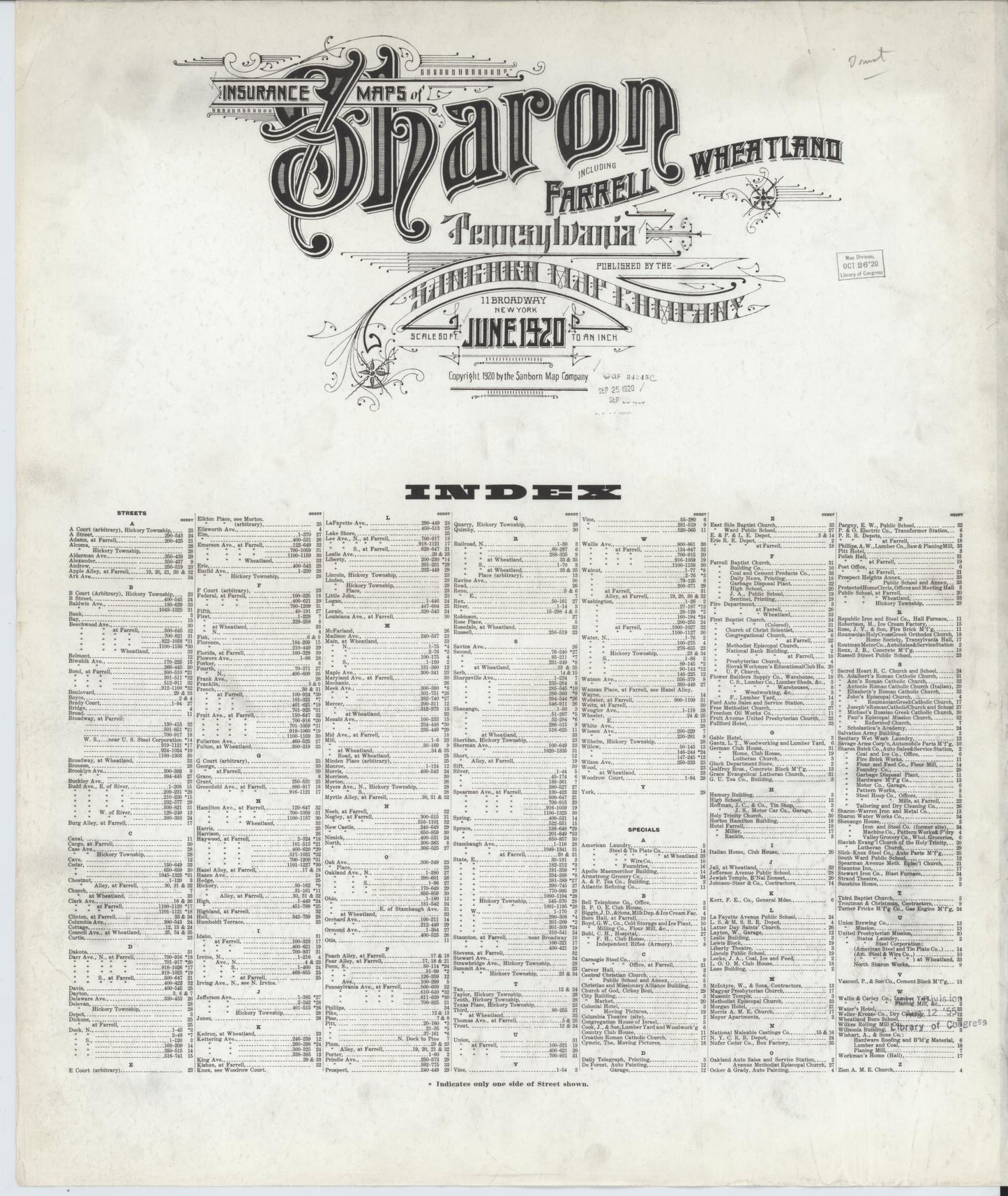 Sanborn Fire Insurance Map from Sharon, Mercer County, Pennsylvania. (1920), Sheet 1 – Historic Sanborn Fire Insurance Map Print