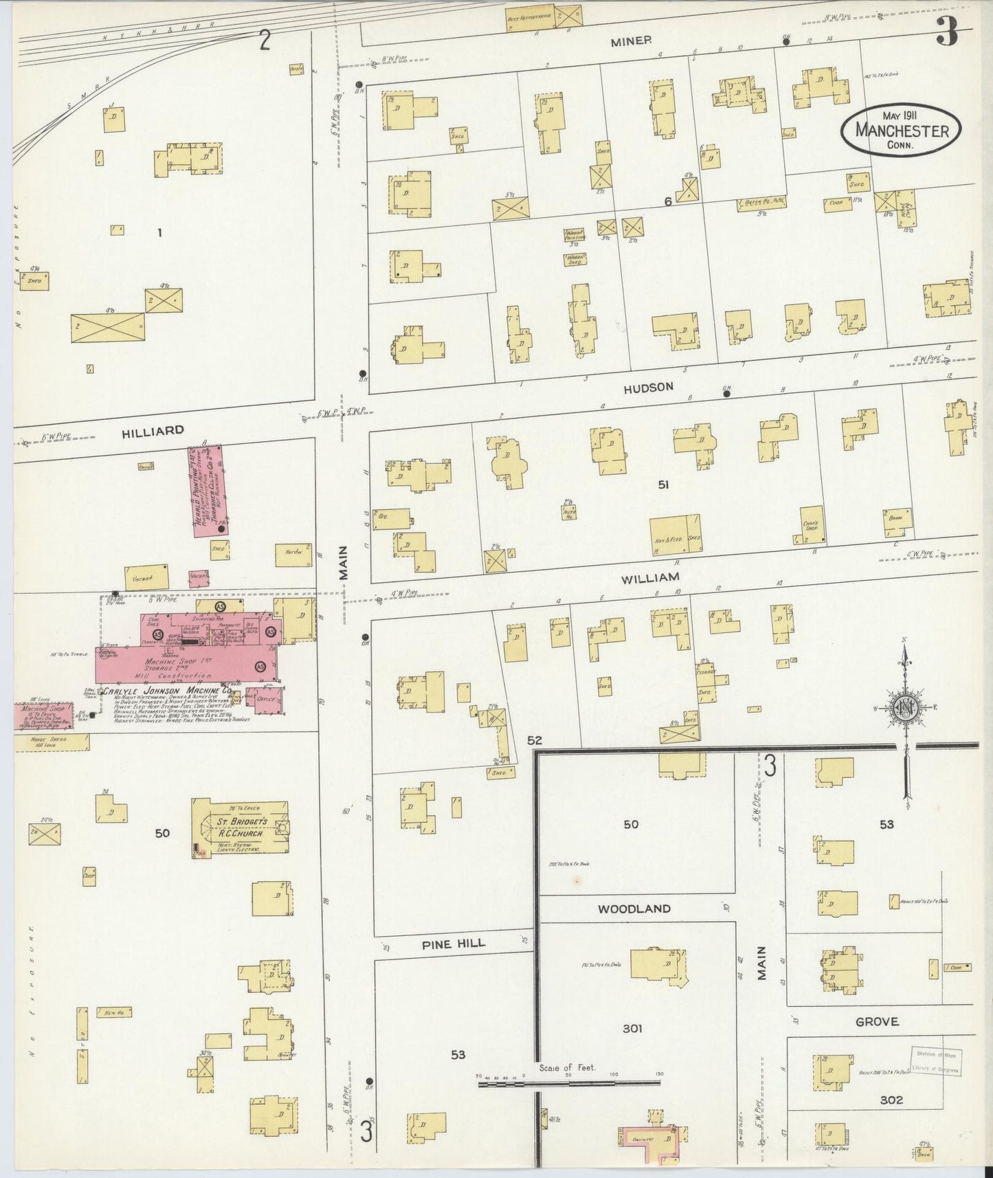 Sanborn Fire Insurance Map from Manchester, Hartford County, Connecticut (1911), Sheet #0003 - Complete Map Set gallery image, historic Sanborn map, vintage wall art, Connecticut Connecticut