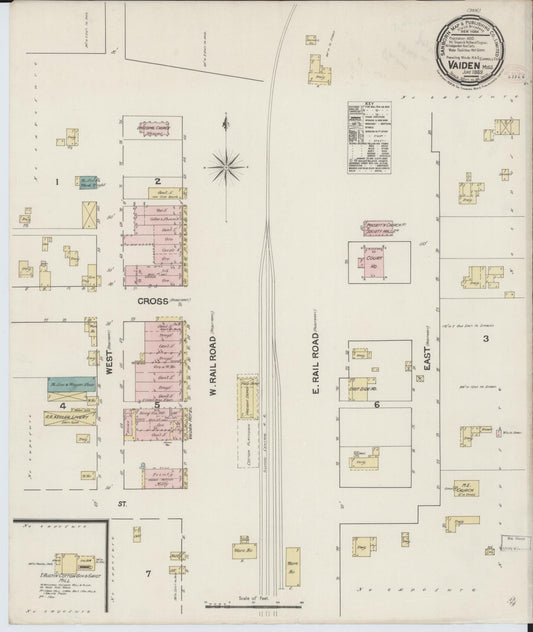 Sanborn Fire Insurance Map from Vaiden, Carroll County, Mississippi (1889), Sheet #0001 - Historic Sanborn Fire Insurance Map Print, vintage old map wall art, antique decor, genealogy gift, Mississippi Mississippi map