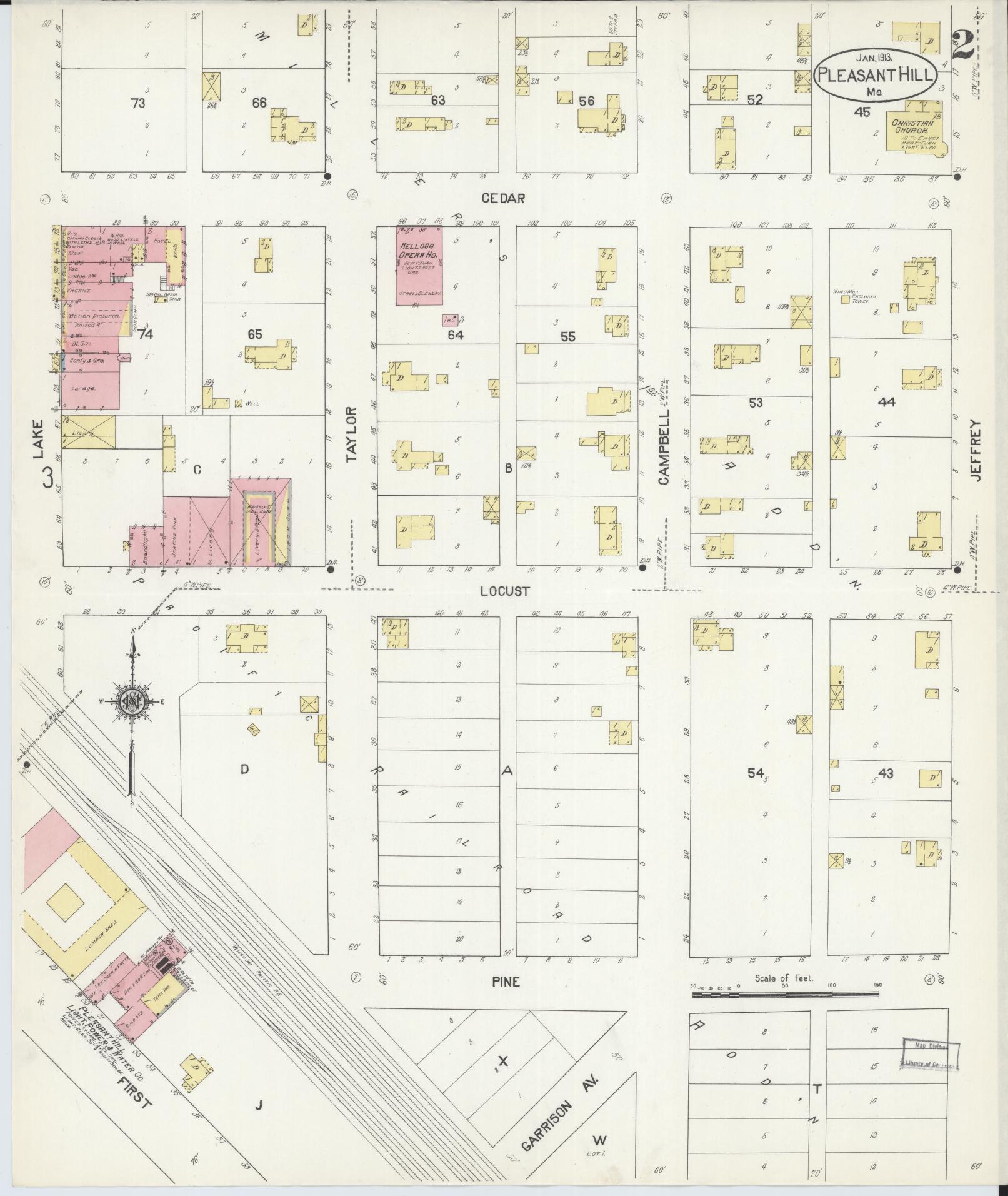 Sanborn Fire Insurance Map from Pleasant Hill, Cass County, Missouri (1913), Sheet #0002 - Complete Map Set gallery image, historic Sanborn map, vintage wall art, Missouri Missouri