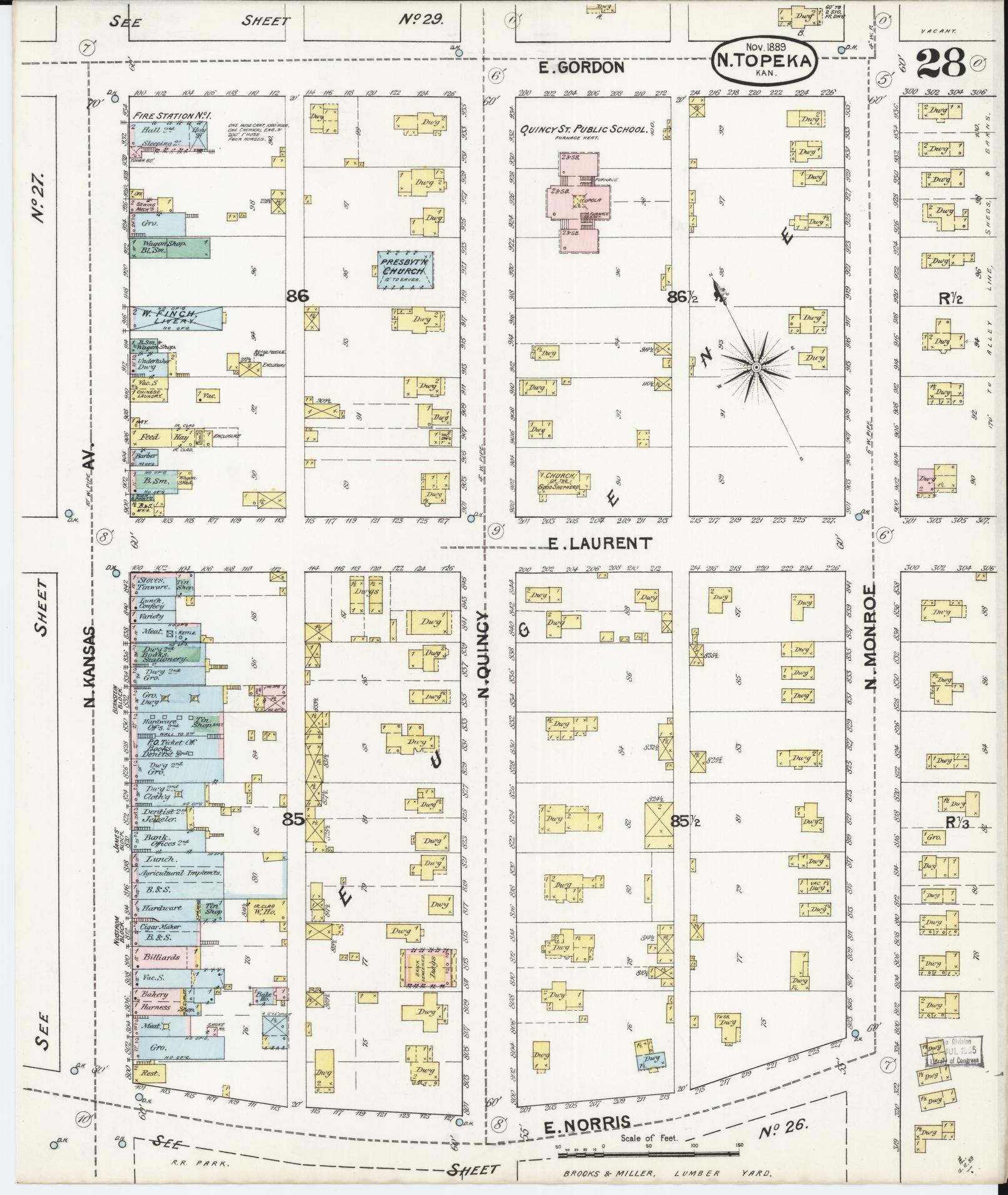 Sanborn Fire Insurance Map from Topeka, Shawnee County, Kansas (1889), Sheet #0029 - Complete Map Set gallery image, historic Sanborn map, vintage wall art, Kansas Kansas