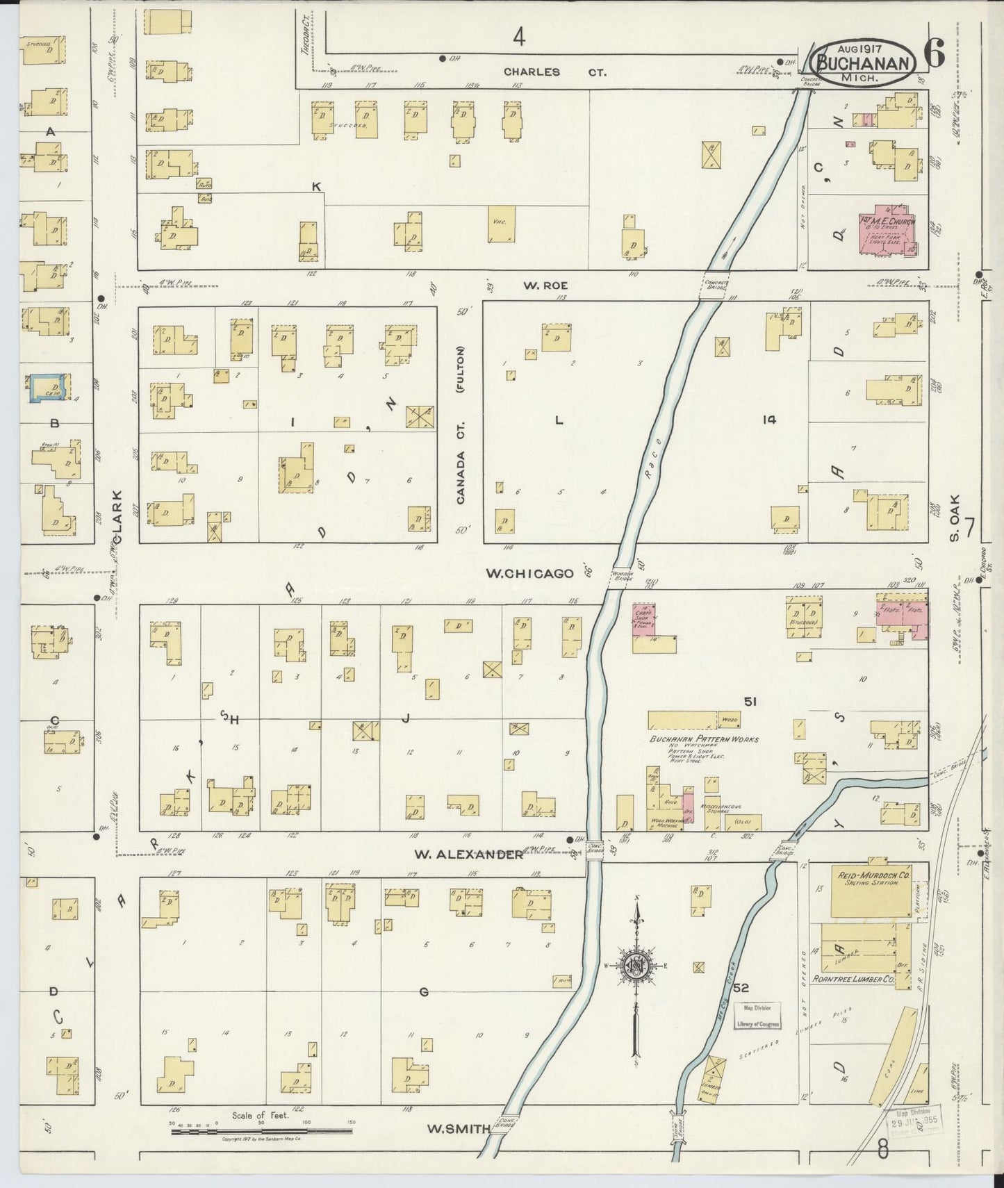 Sanborn Fire Insurance Map from Buchanan, Berrien County, Michigan (1917), Sheet #0006 - Complete Map Set gallery image, historic Sanborn map, vintage wall art, Michigan Michigan