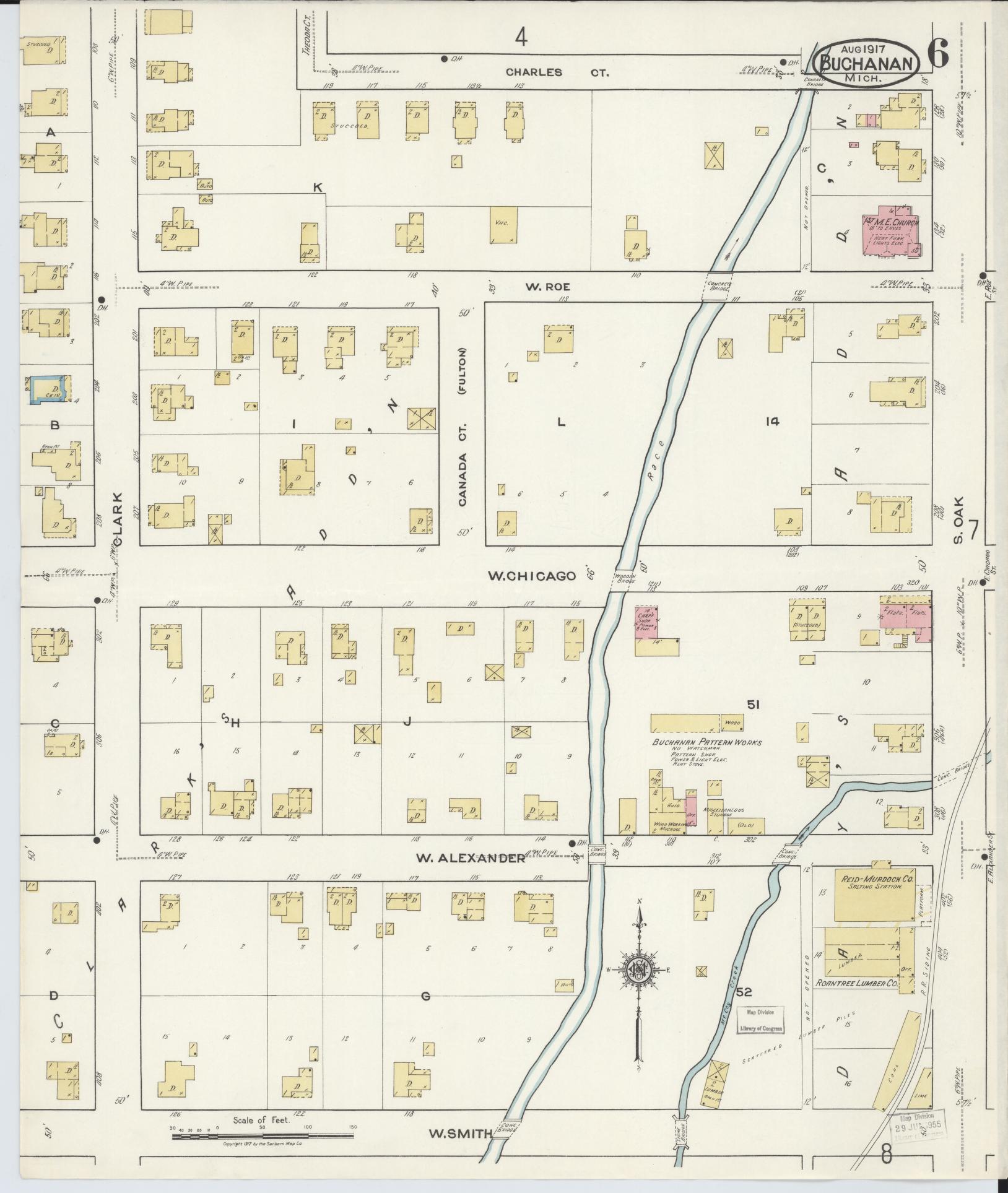 Sanborn Fire Insurance Map from Buchanan, Berrien County, Michigan (1917), Sheet #0006 - Complete Map Set gallery image, historic Sanborn map, vintage wall art, Michigan Michigan