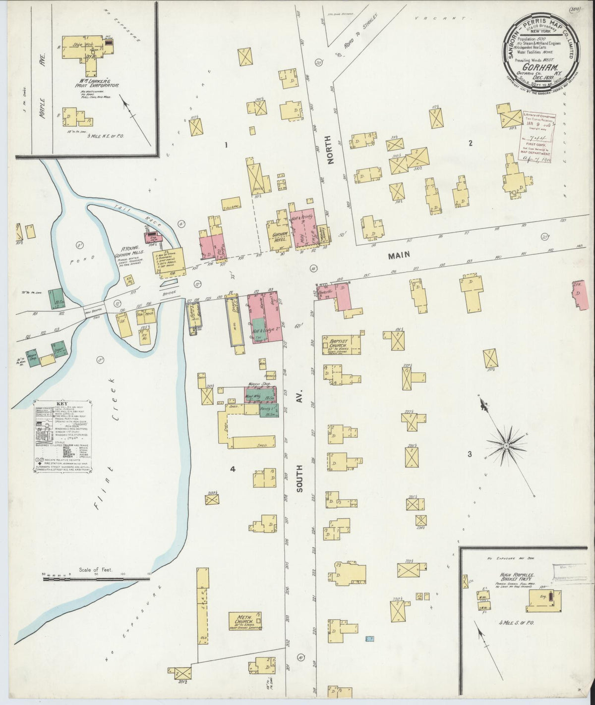 Sanborn Fire Insurance Map from Gorham, Ontario County, New York (1899), Sheet #0001 - Historic Sanborn Fire Insurance Map Print, vintage old map wall art, antique decor, genealogy gift, New York New York map