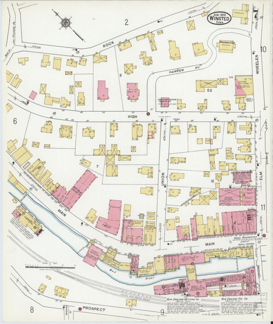 Sanborn Fire Insurance Map from Winsted, Litchfield County, Connecticut (1919), Sheet #0007 - Historic Sanborn Fire Insurance Map Print, vintage old map wall art, antique decor, genealogy gift, Connecticut Connecticut map