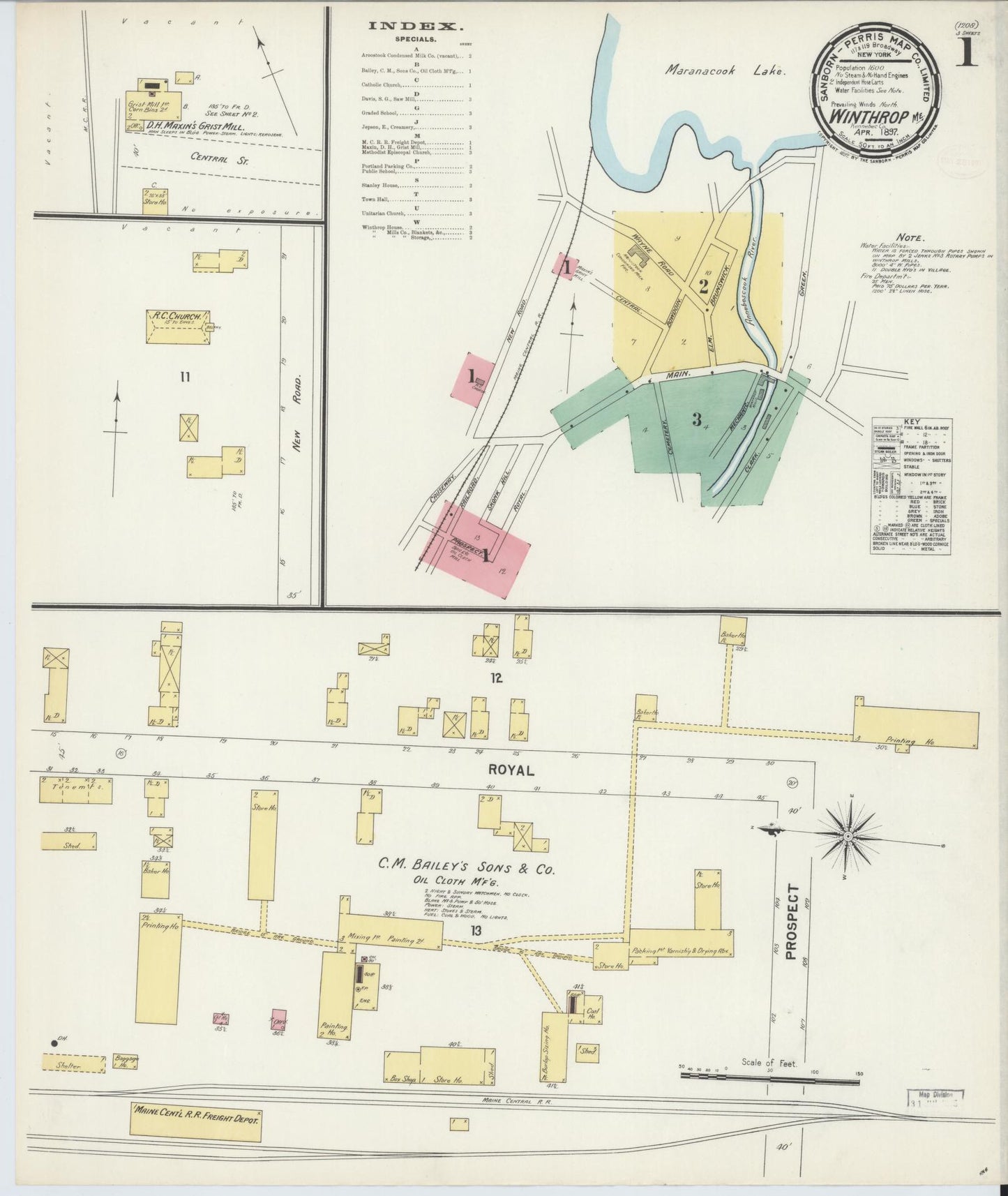 Sanborn Fire Insurance Map from Winthrop, Kennebec County, Maine. (1897) – Historic Sanborn Fire Insurance Map Print