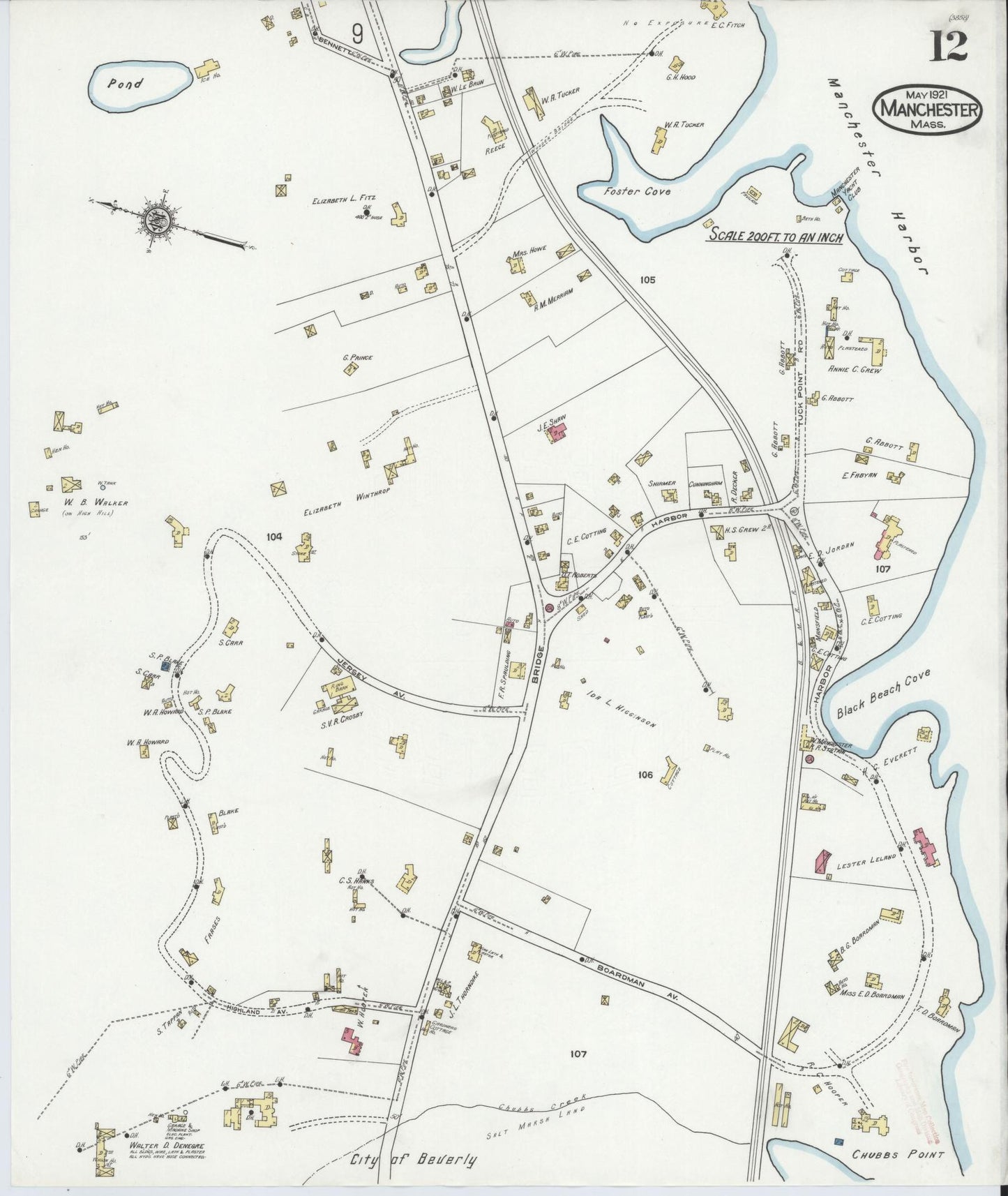 Sanborn Fire Insurance Map from Manchester, Essex County, Massachusetts (1921), Sheet #0012 - Complete Map Set gallery image, historic Sanborn map, vintage wall art, Massachusetts Massachusetts